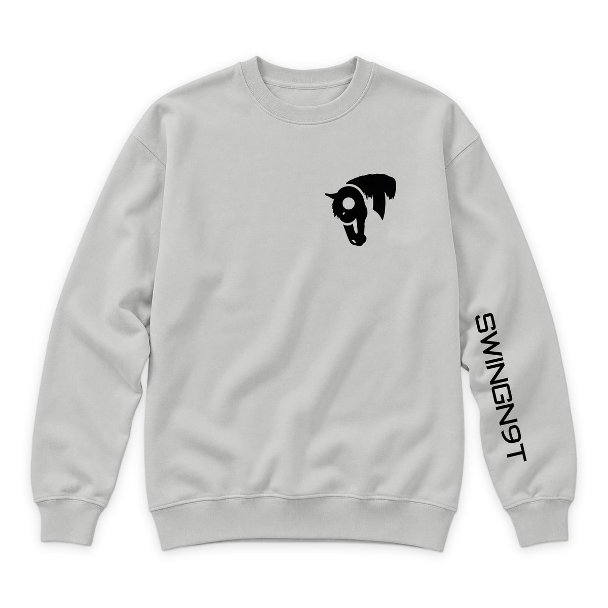 Fear No Valley Crewneck — Dove Grey — front view on white