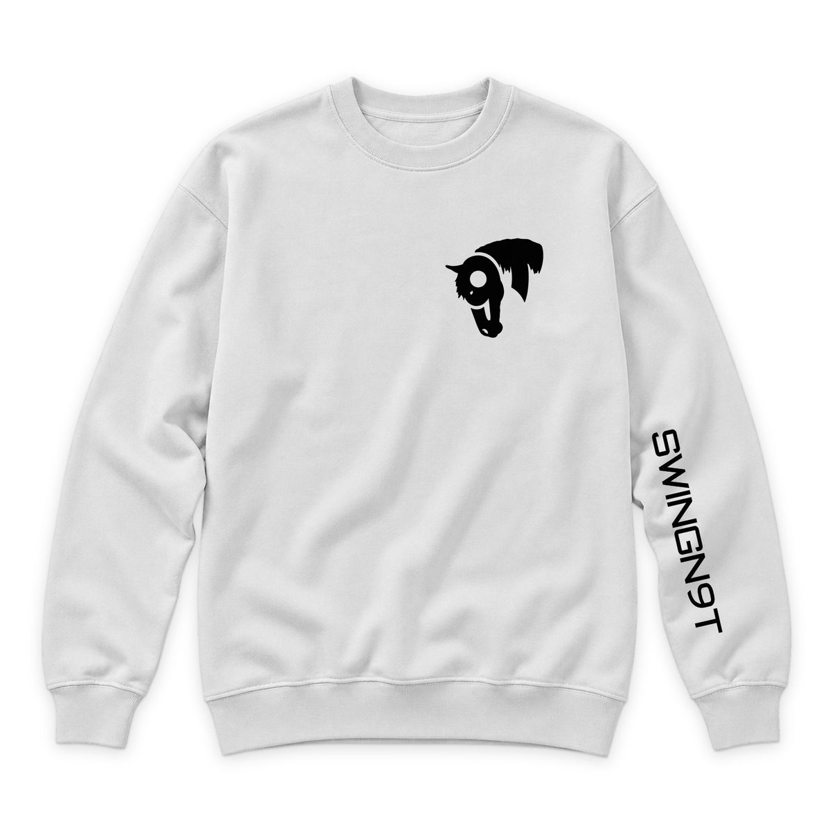 Fear No Valley Crewneck — White — front view on white