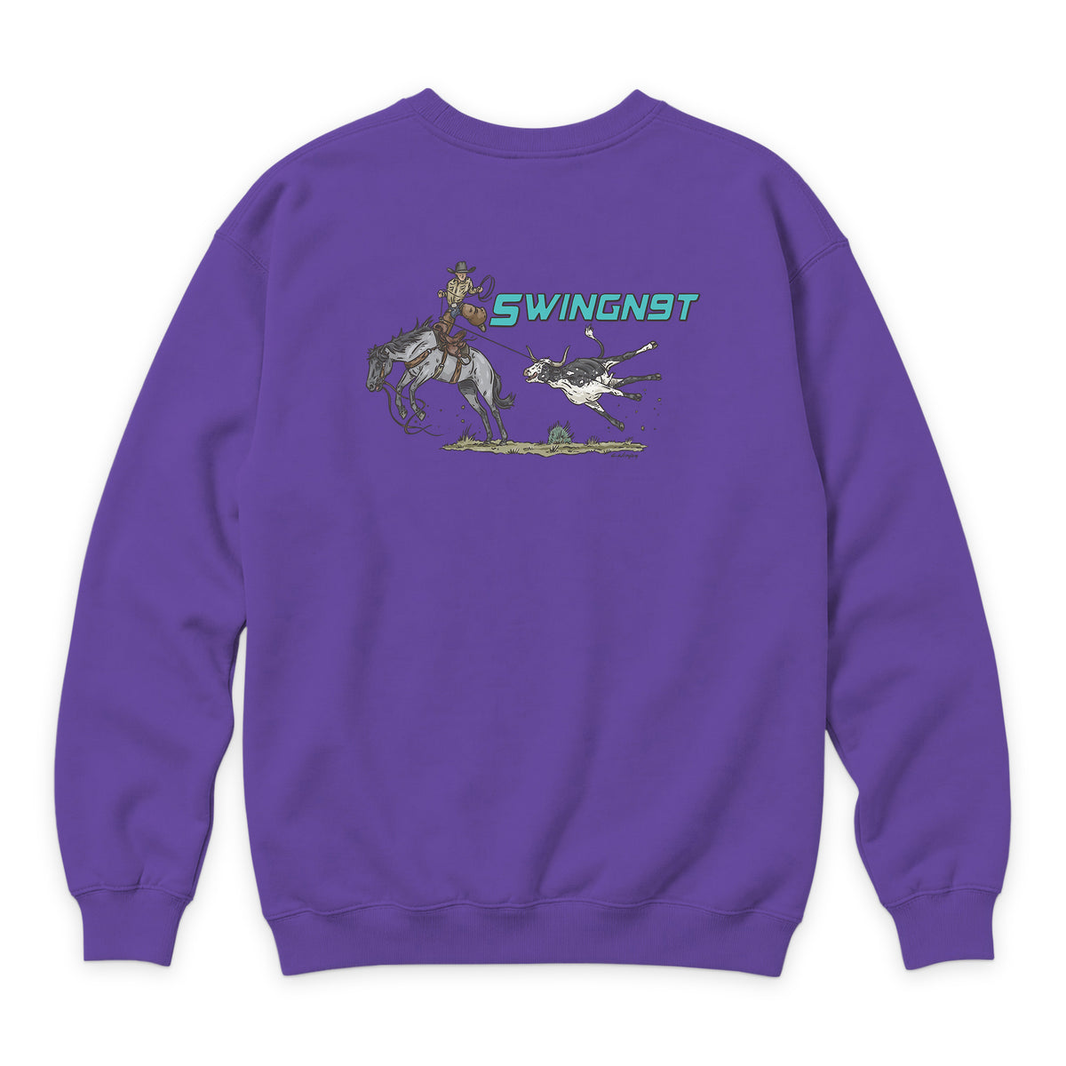 Dally Em Up Crewneck — Purple — back view on white