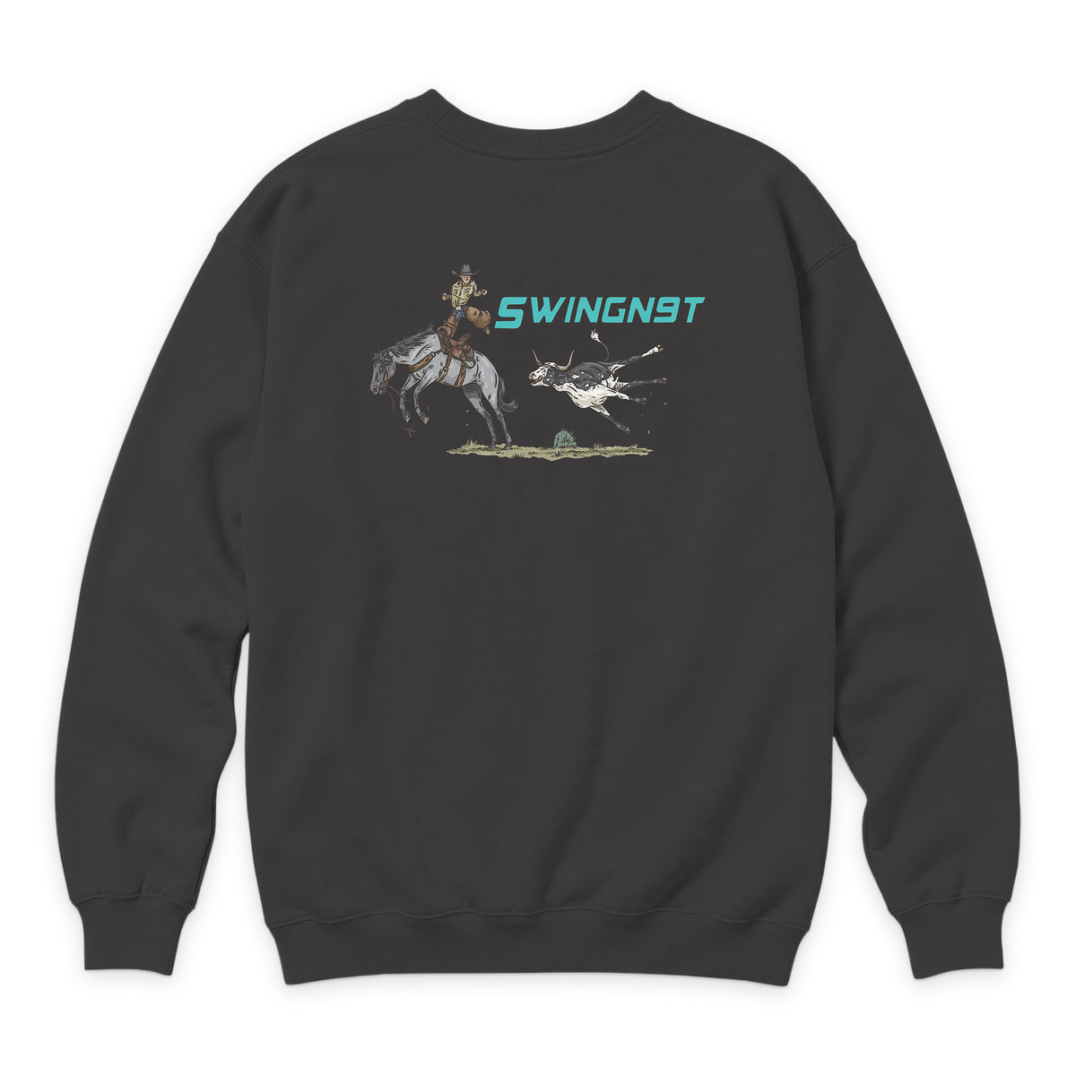 Dally Em Up Crewneck — Smoke — back view on white