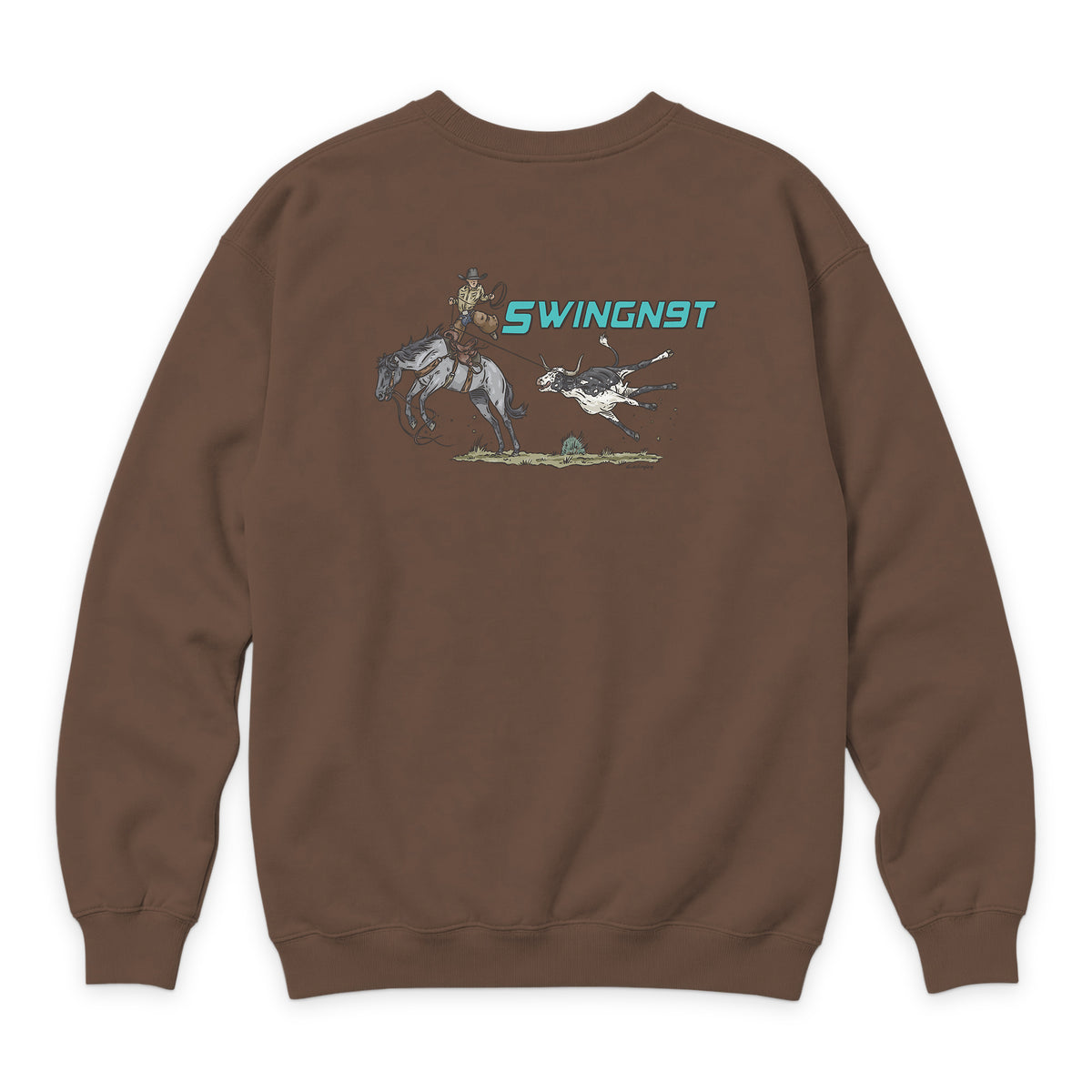 Dally Em Up Crewneck — Chestnut — back view on white