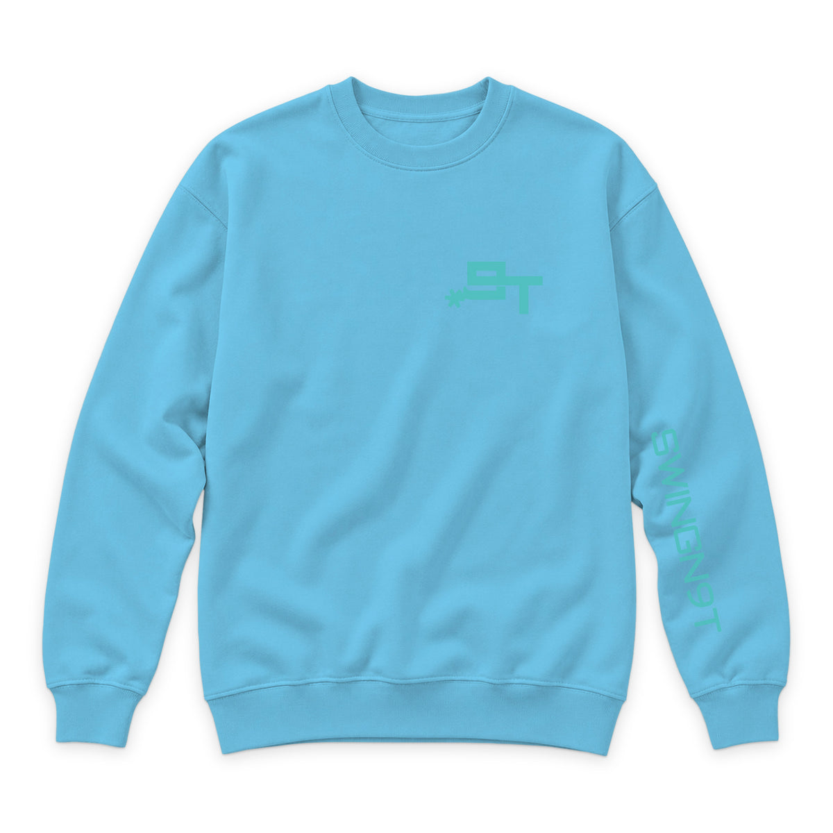 Dally Em Up Crewneck — Ocean Blue — front view on white