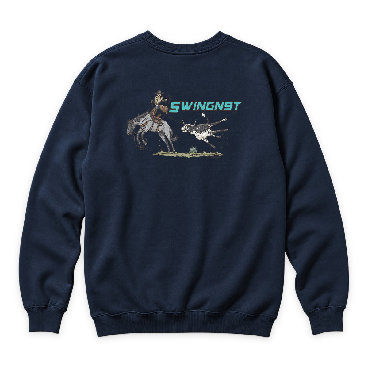 Dally Em Up Crewneck — Navy — back view on white