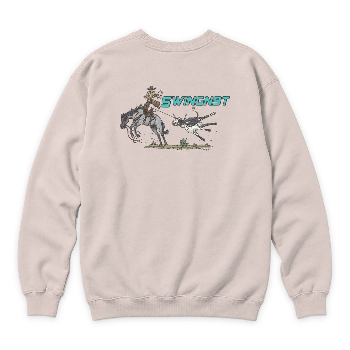 Dally Em Up Crewneck — Pale Pink — back view on white