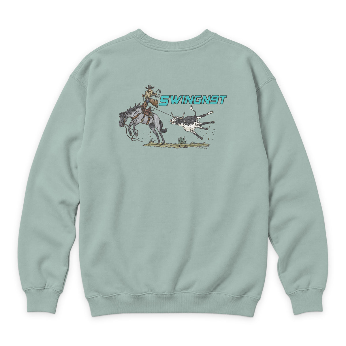 Dally Em Up Crewneck — Seafoam — back view on white