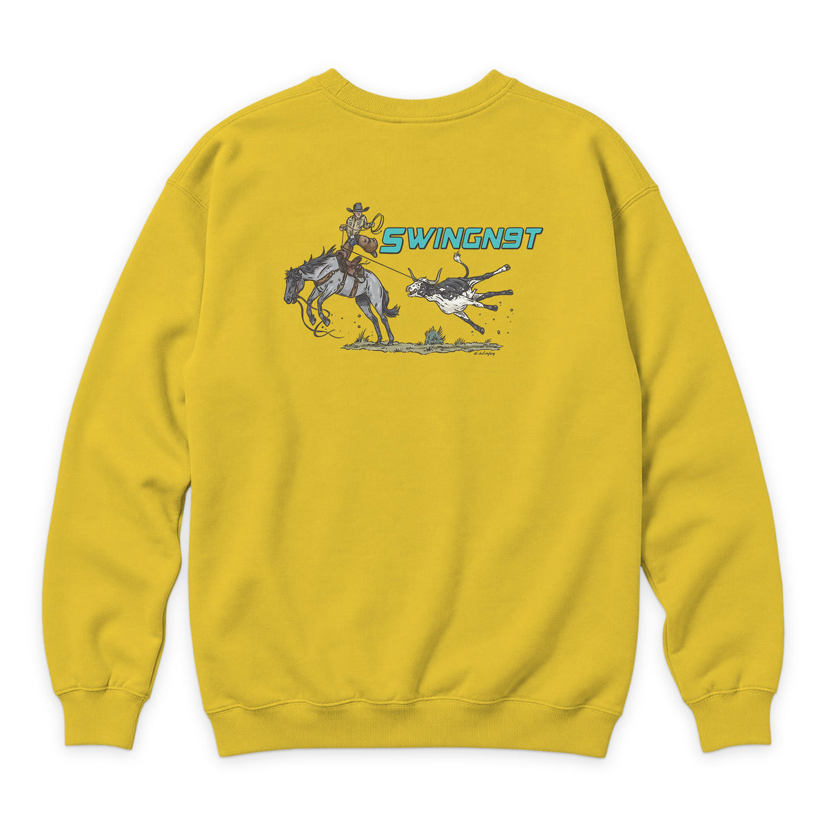 Dally Em Up Crewneck — Lemon — back view on white
