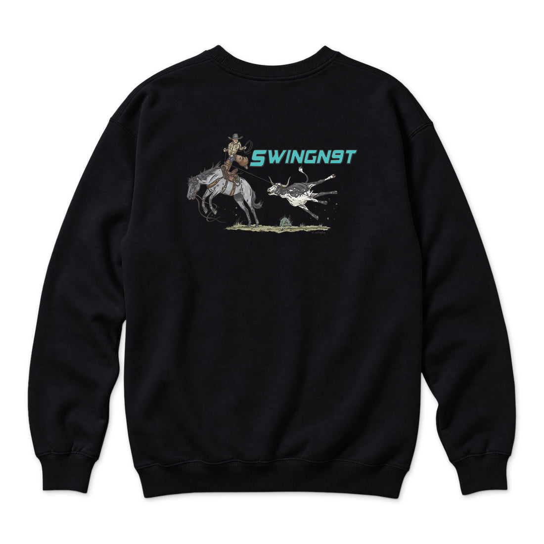 Dally Em Up Crewneck — Black — back view on white