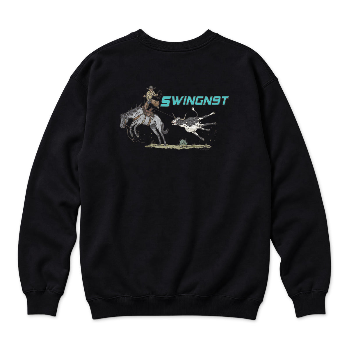 Dally Em Up Crewneck — Black — back view on white