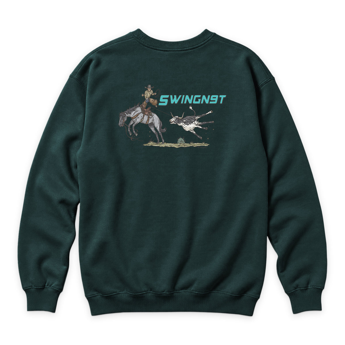 Dally Em Up Crewneck — Sports Green — back view on white