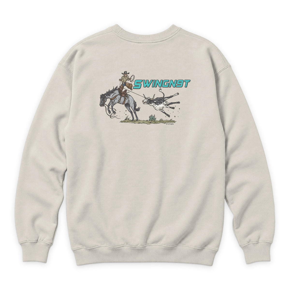 Dally Em Up Crewneck — Sandshell — back view on white