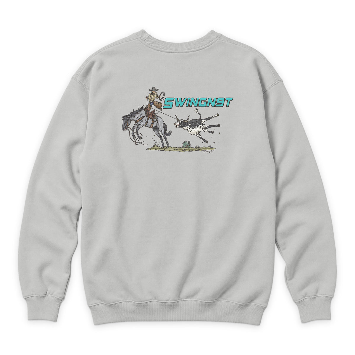 Dally Em Up Crewneck — Dove Grey — back view on white