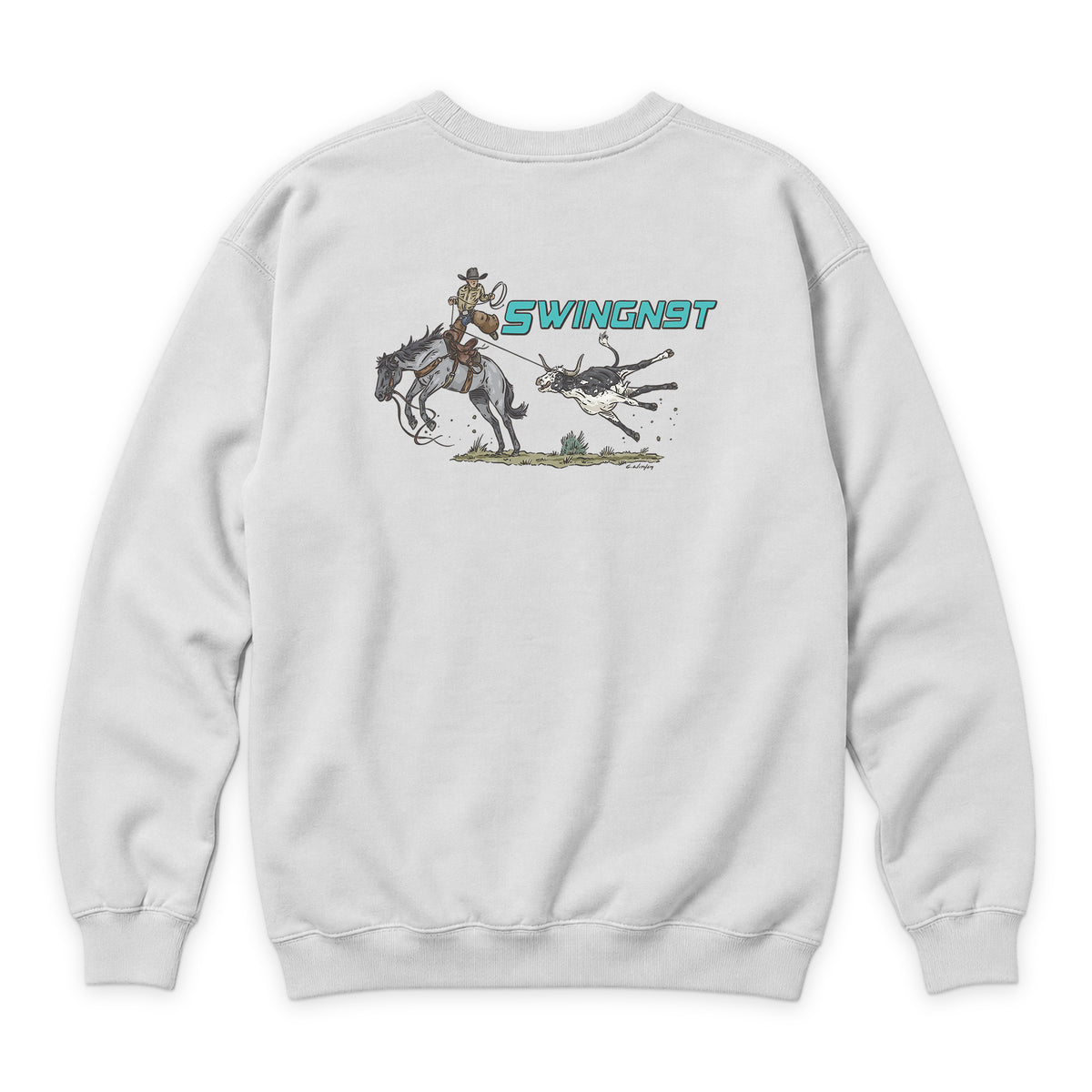 Dally Em Up Crewneck — White — back view on white