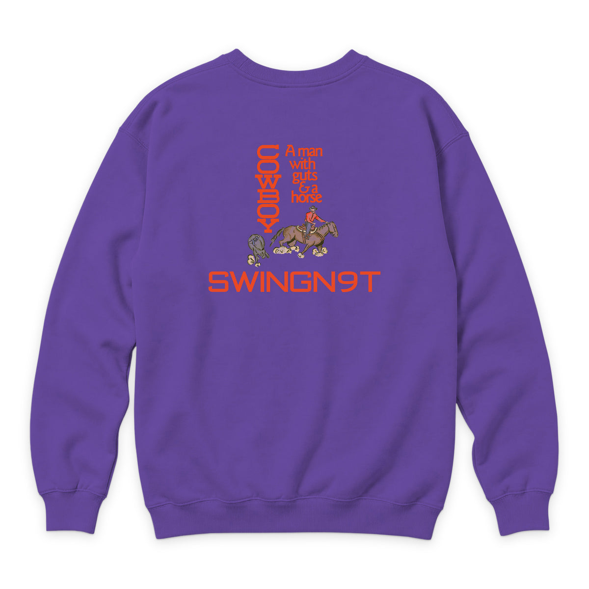 Cowboy Guts Crewneck — Purple — back view on white