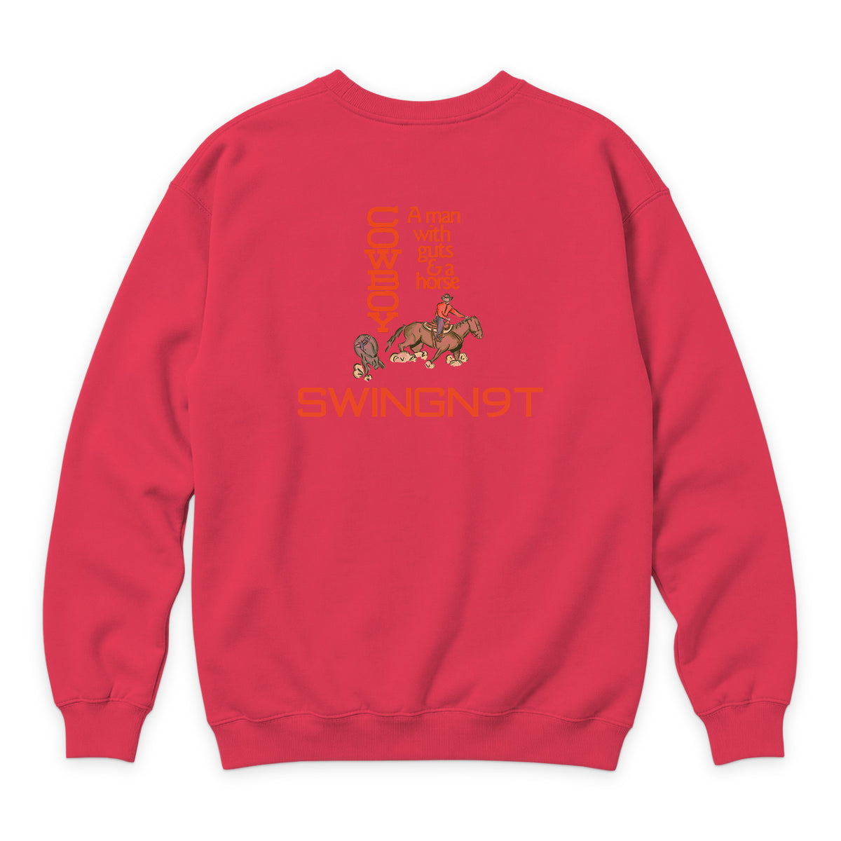 Cowboy Guts Crewneck — Cardinal — back view on white