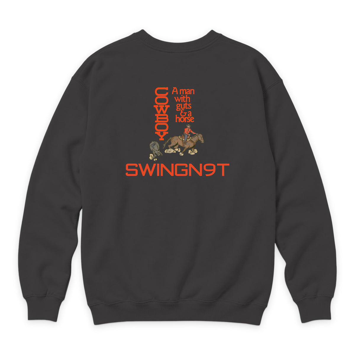 Cowboy Guts Crewneck — Smoke — back view on white
