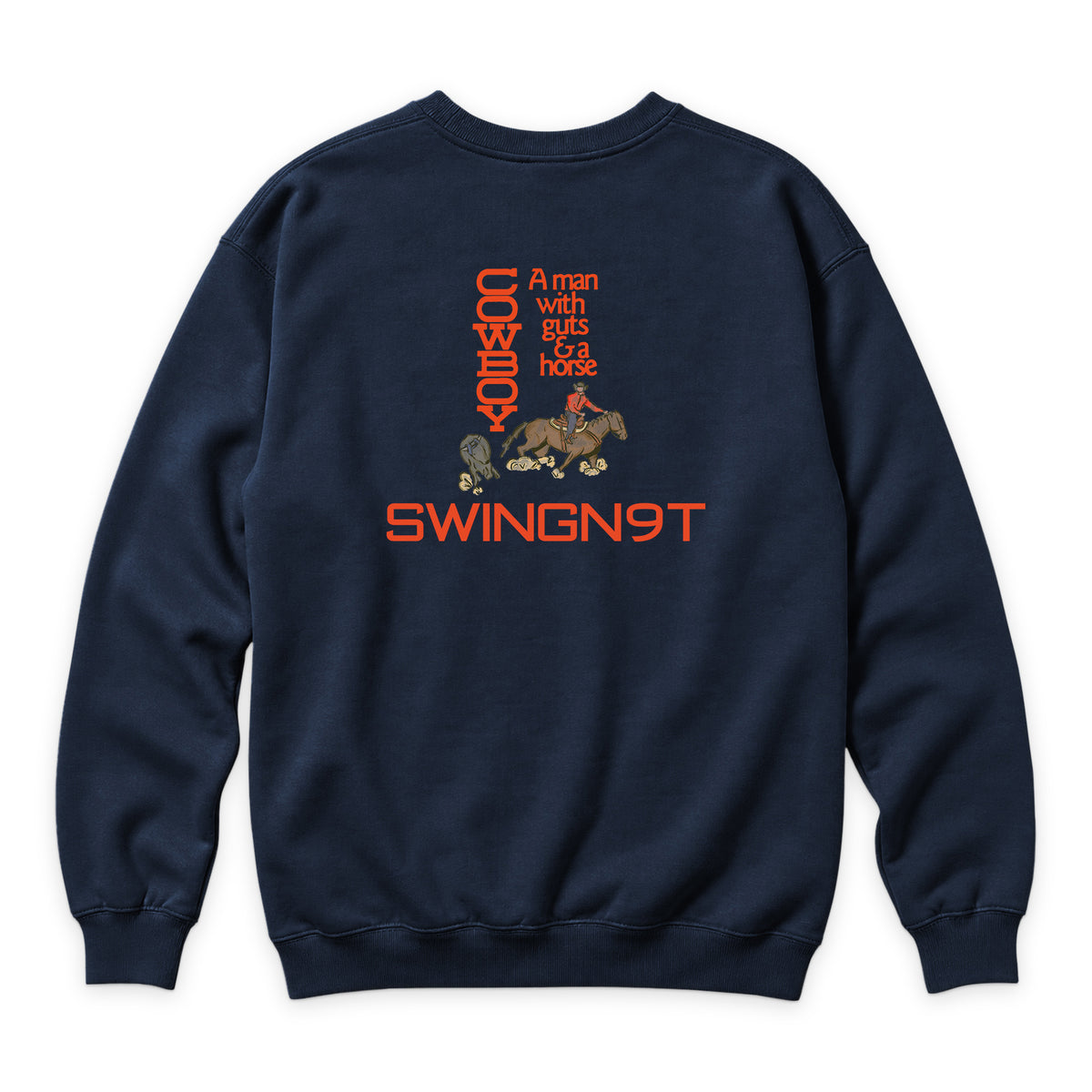 Cowboy Guts Crewneck — Navy — back view on white
