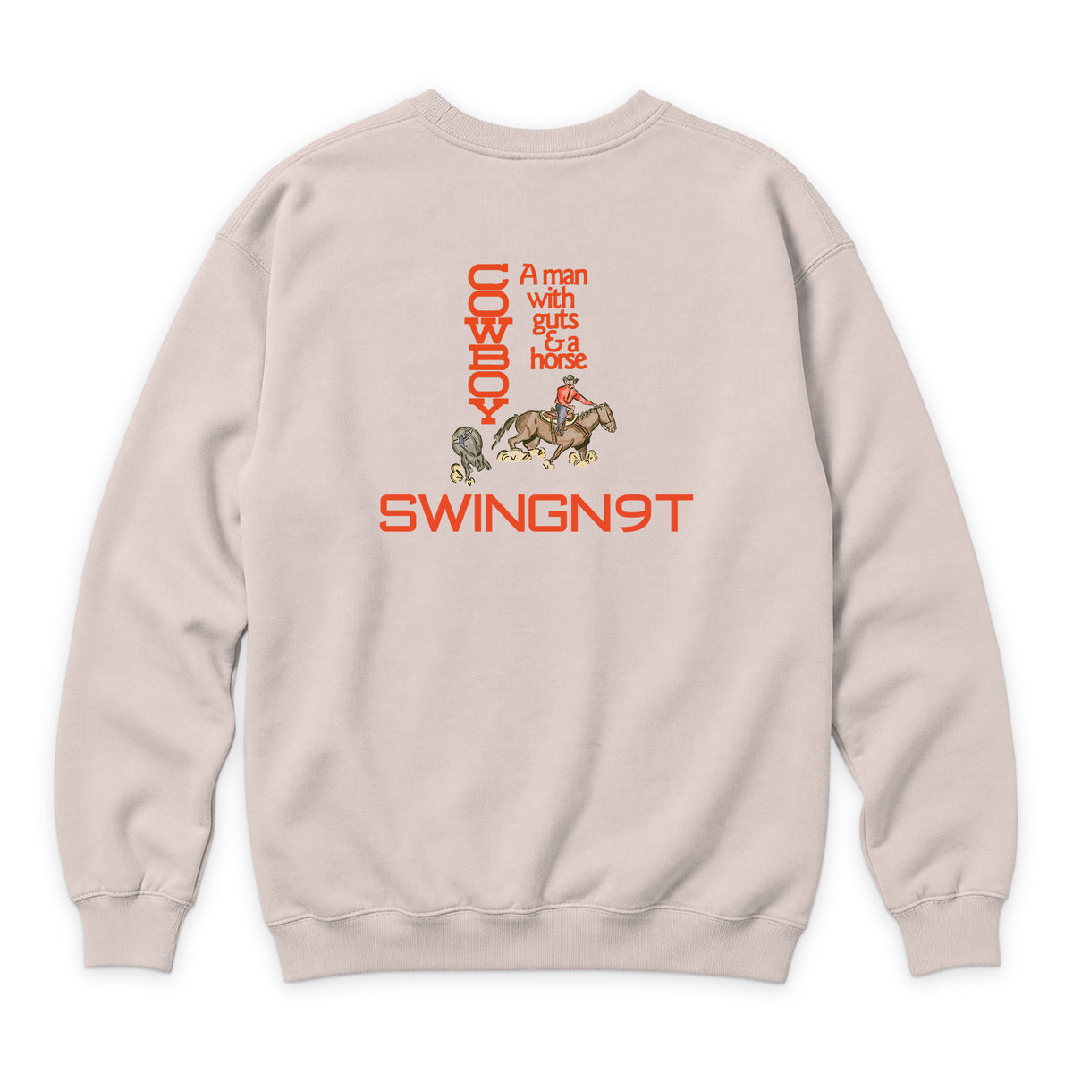Cowboy Guts Crewneck — Pale Pink — back view on white