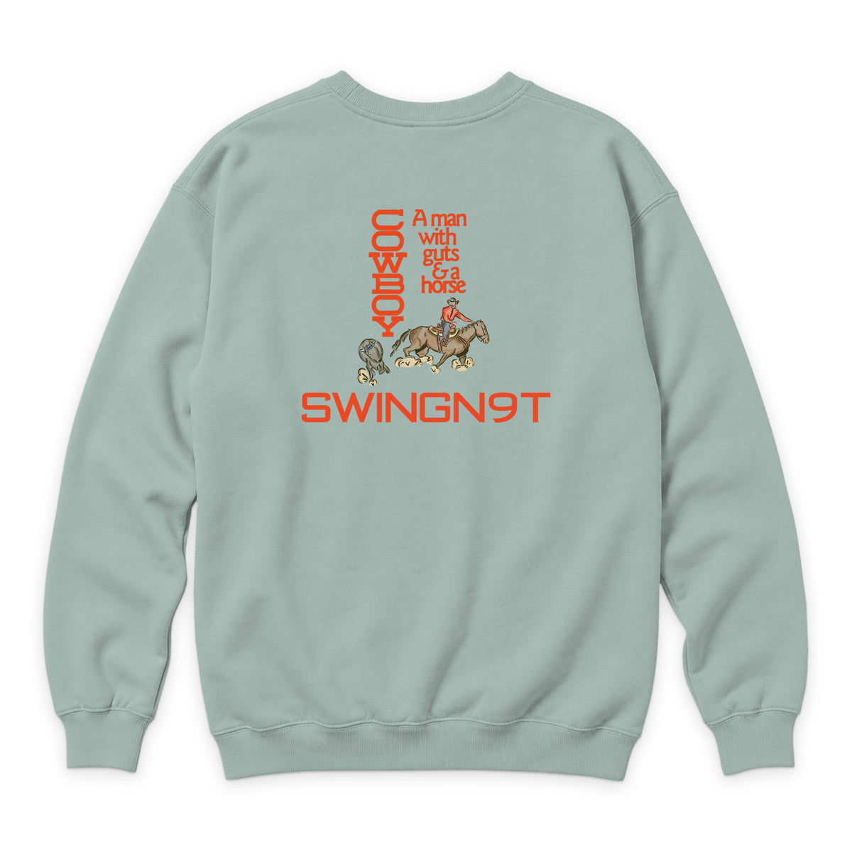 Cowboy Guts Crewneck — Seafoam — back view on white