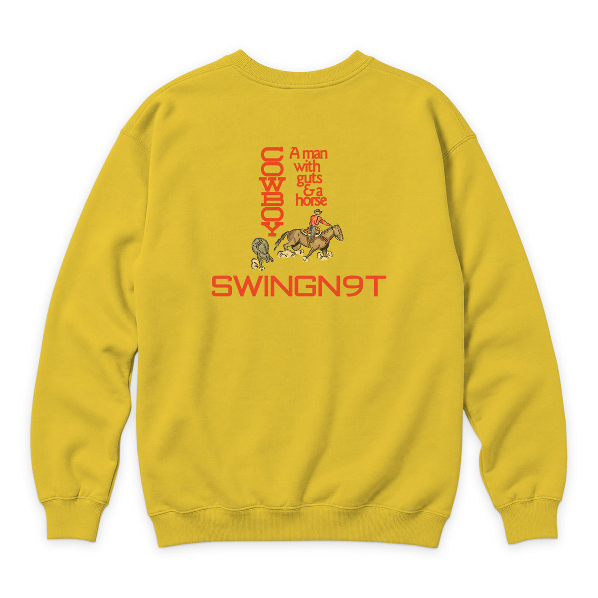Cowboy Guts Crewneck — Lemon — back view on white