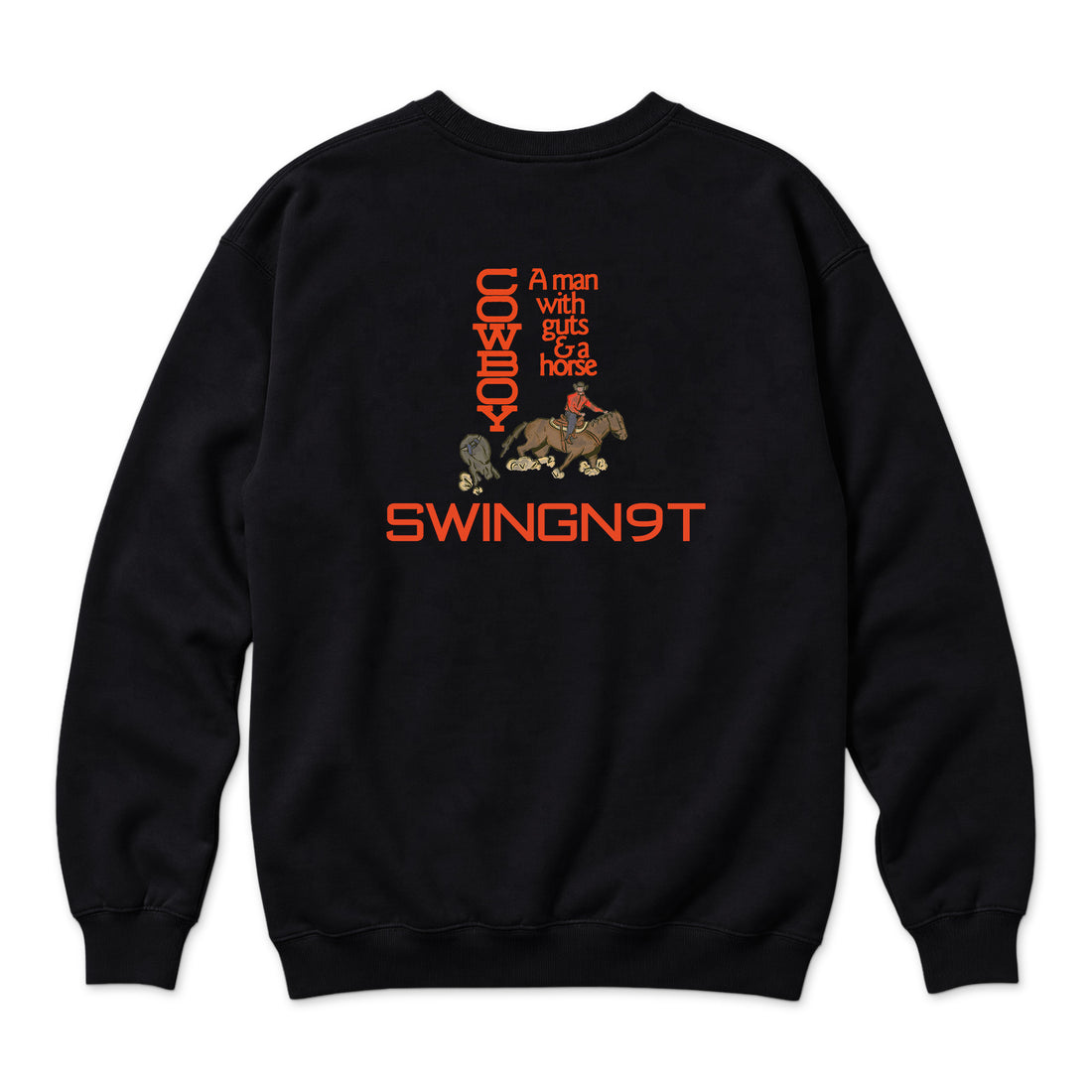 Cowboy Guts Crewneck — Black — back view on white