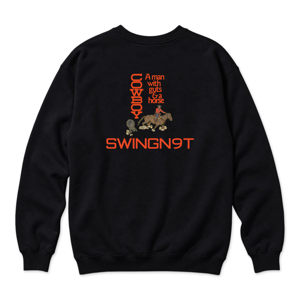 Cowboy Guts Crewneck — Black — back view on white