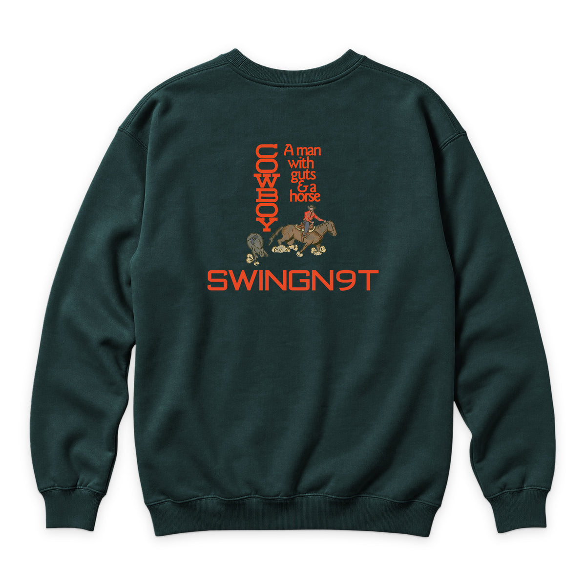 Cowboy Guts Crewneck — Sports Green — back view on white