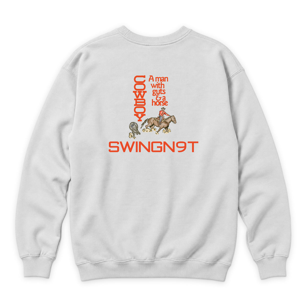 Cowboy Guts Crewneck — White — back view on white