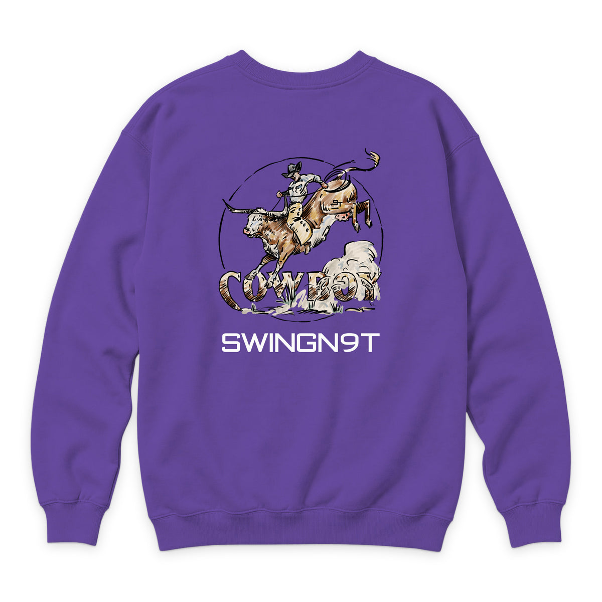Cowboy Branded Crewneck — Purple — back view on white
