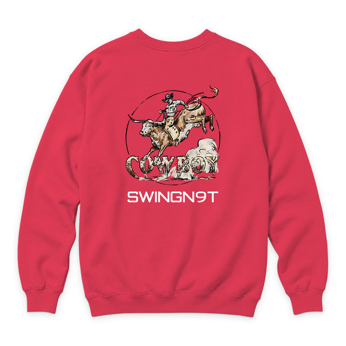 Cowboy Branded Crewneck — Cardinal — back view on white
