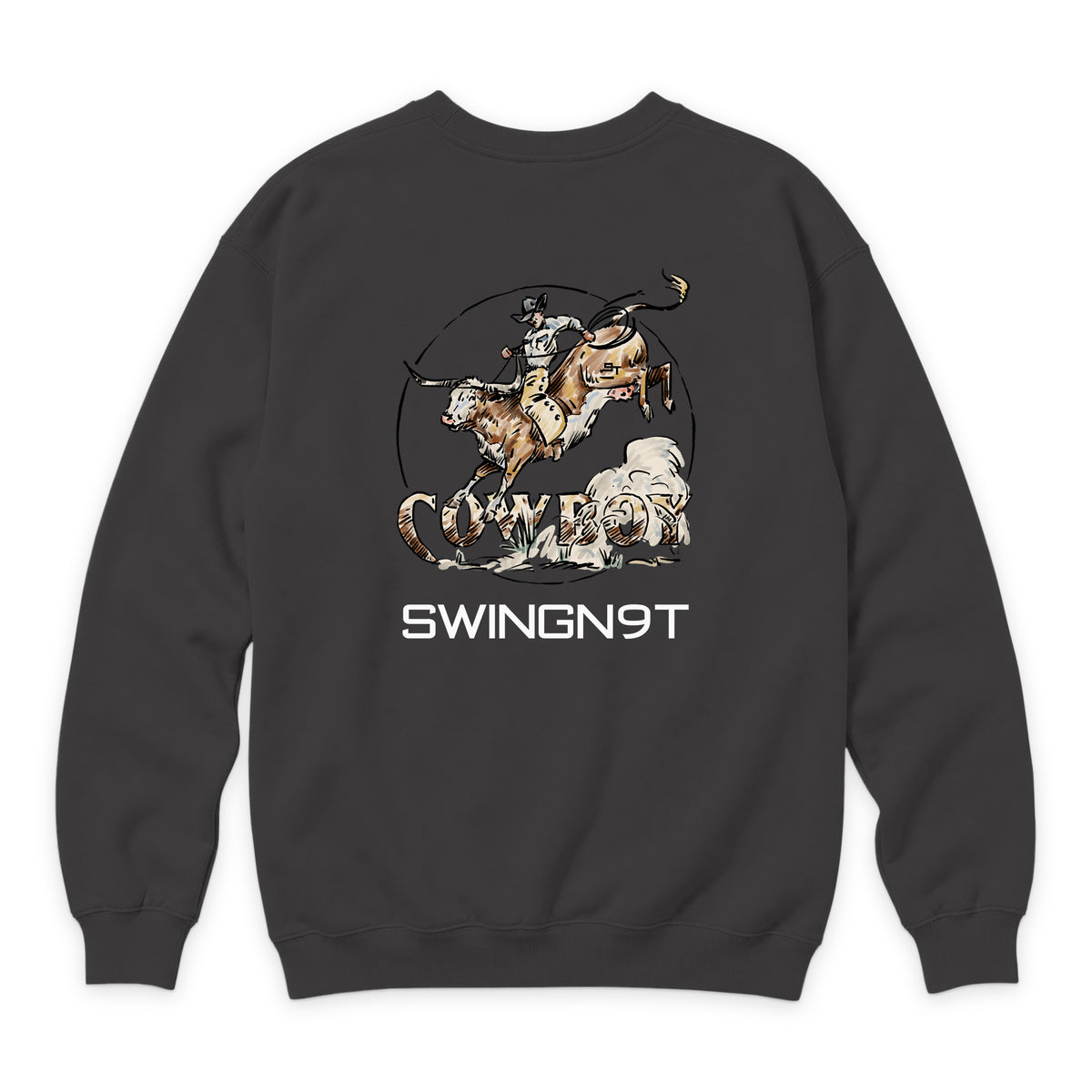 Cowboy Branded Crewneck — Smoke — back view on white