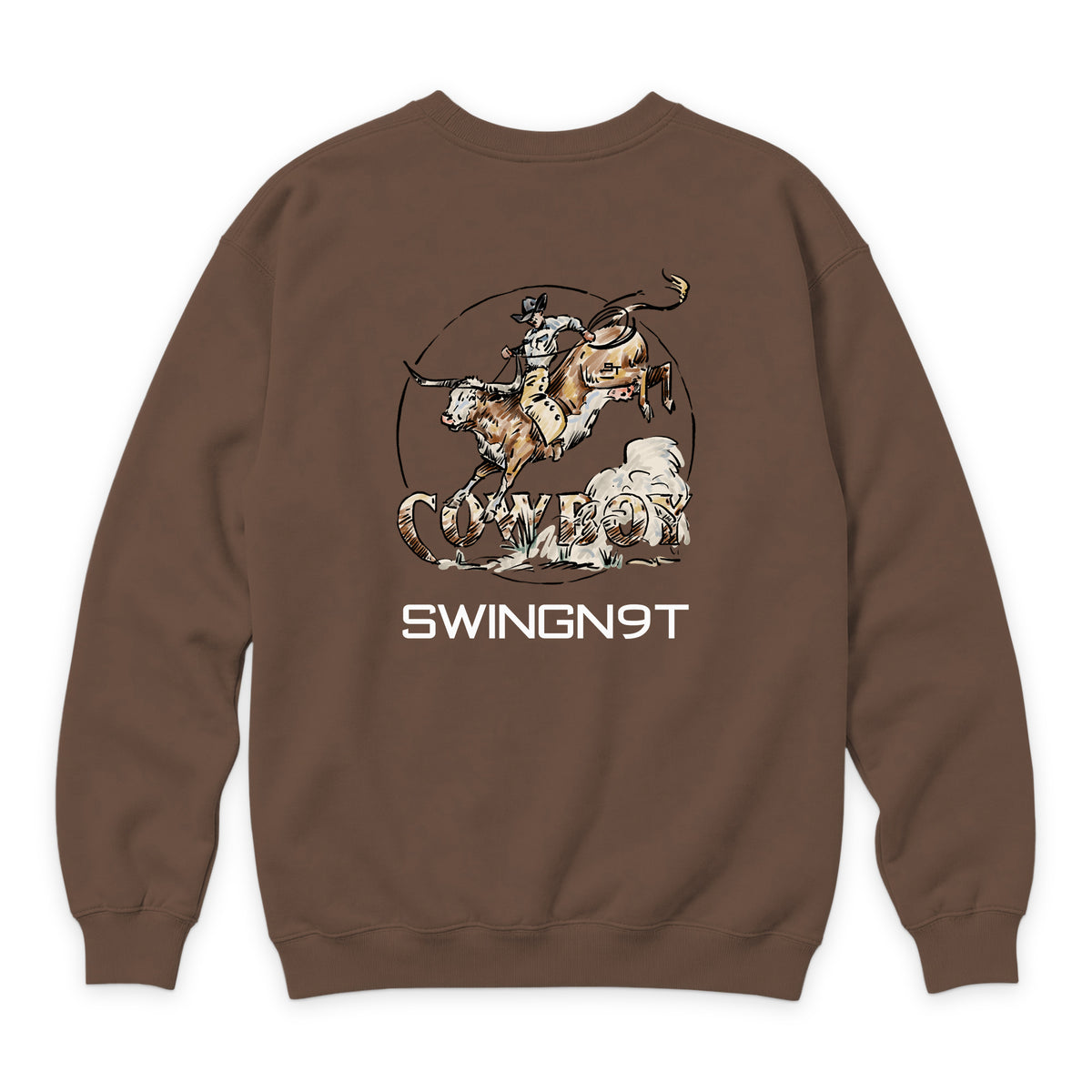 Cowboy Branded Crewneck — Chestnut — back view on white