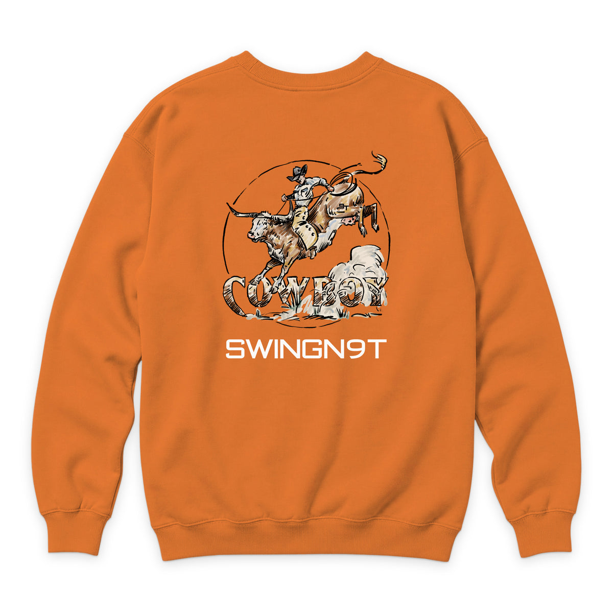 Cowboy Branded Crewneck — Carrot — back view on white
