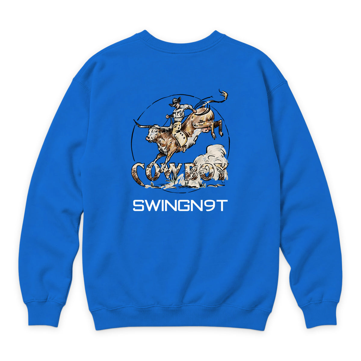 Cowboy Branded Crewneck — True Royal — back view on white