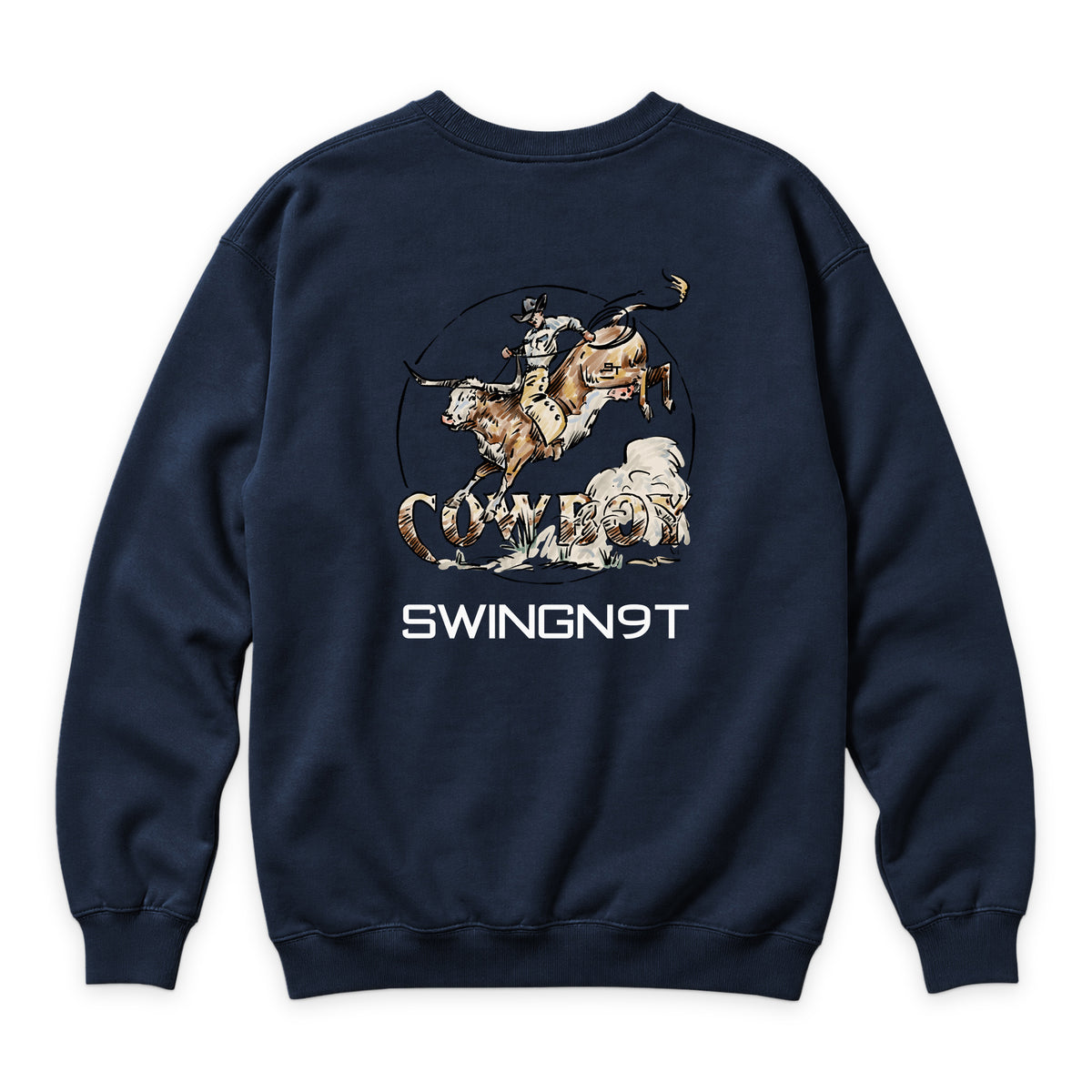 Cowboy Branded Crewneck — Navy — back view on white