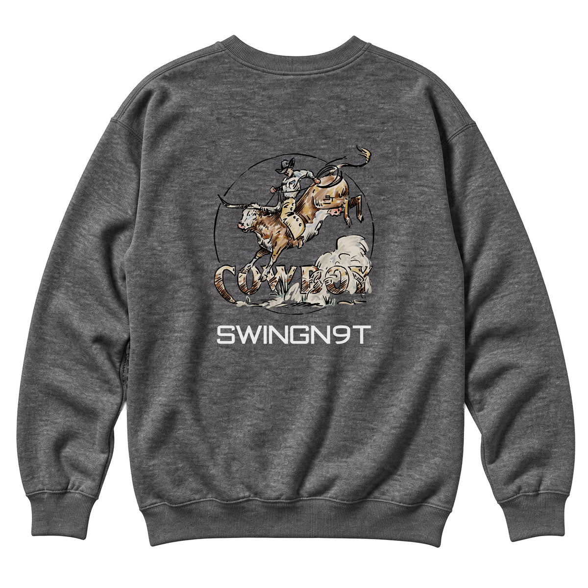 Cowboy Branded Crewneck / Charcoal Heather / back on white