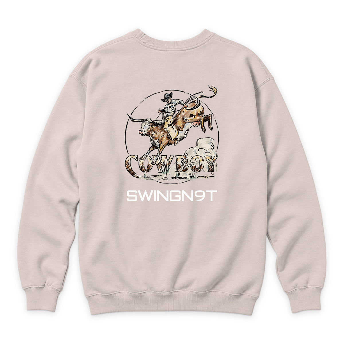 Cowboy Branded Crewneck — Pale Pink — back view on white