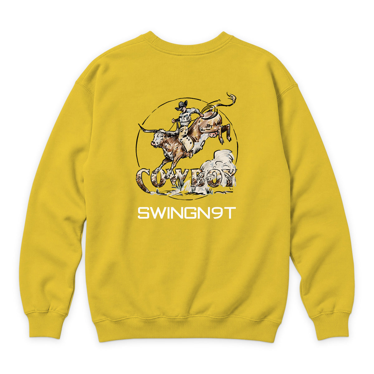 Cowboy Branded Crewneck — Lemon — back view on white