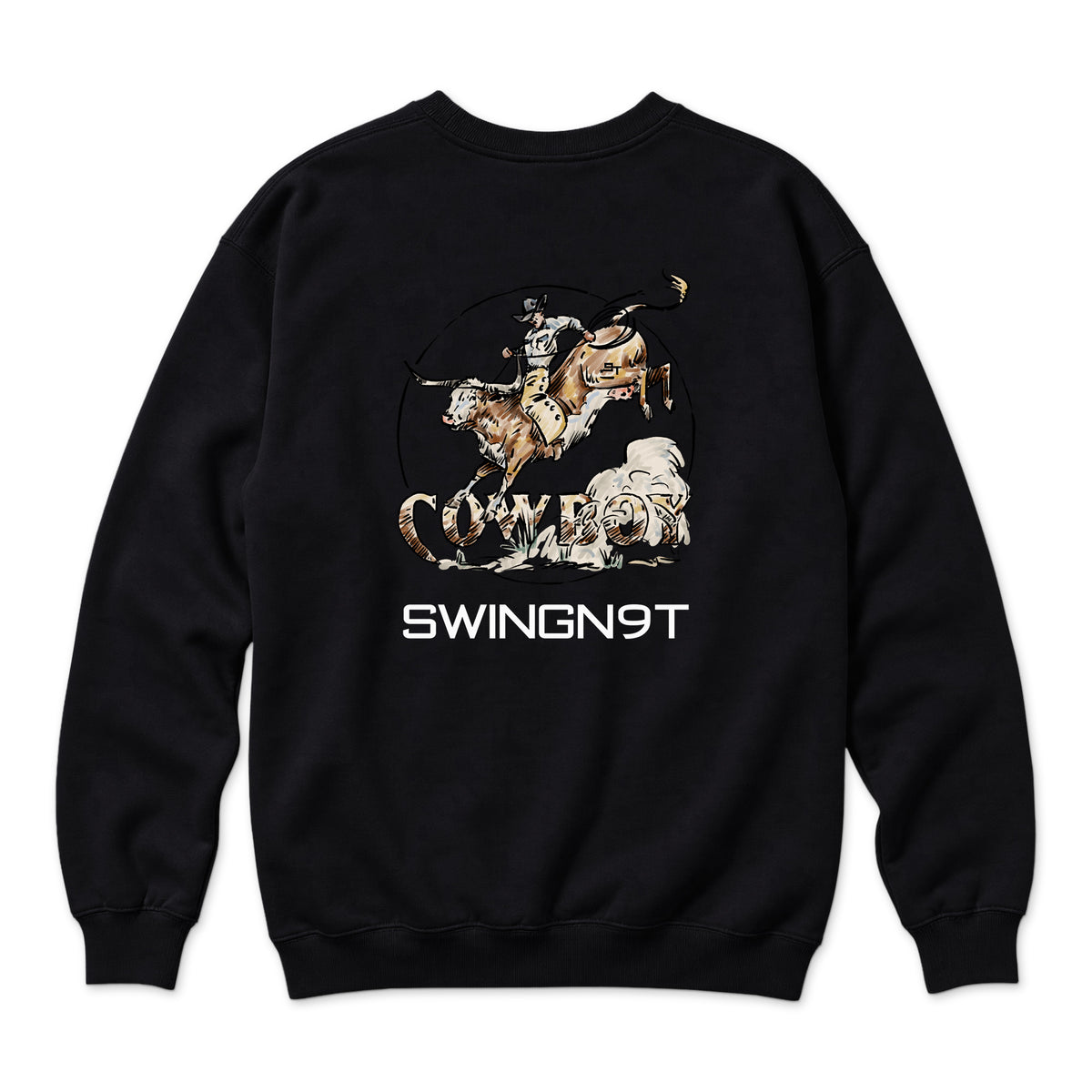 Cowboy Branded Crewneck — Black — back view on white