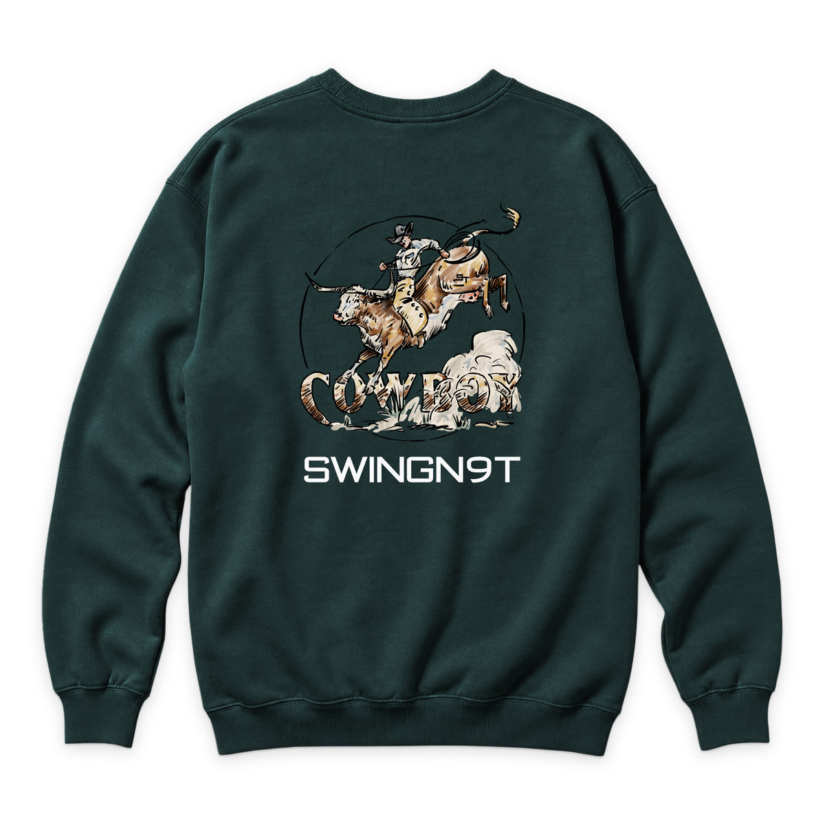 Cowboy Branded Crewneck — Sports Green — back view on white
