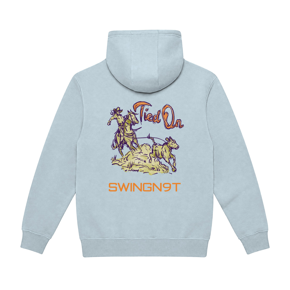 Tied On Branded Hoodie / Blue Mist / back on white