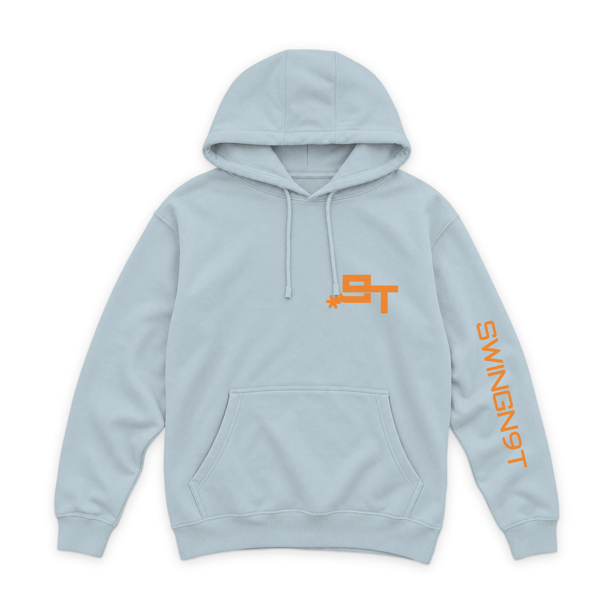 Tied On Branded Hoodie — Blue Mist — front view on white
