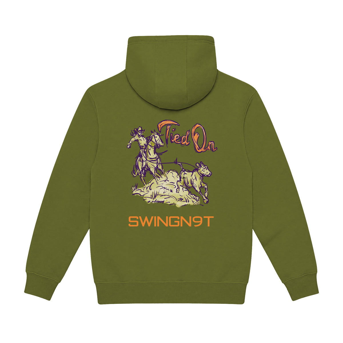 Tied On Branded Hoodie / Army Green / back on white