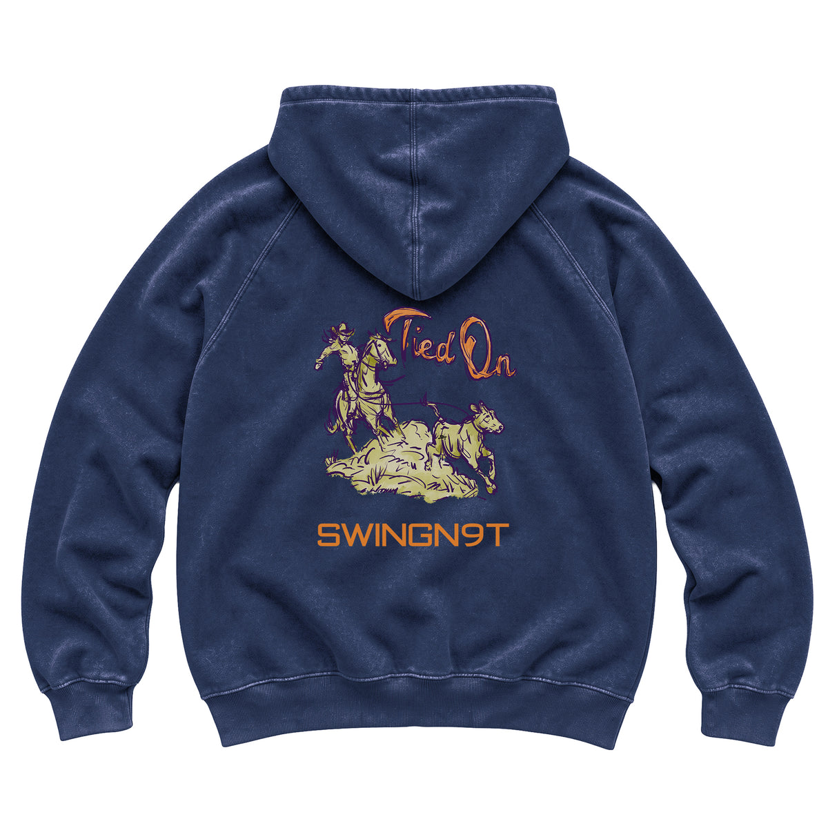 Tied On Branded Hoodie / Vintage Denim / back on white