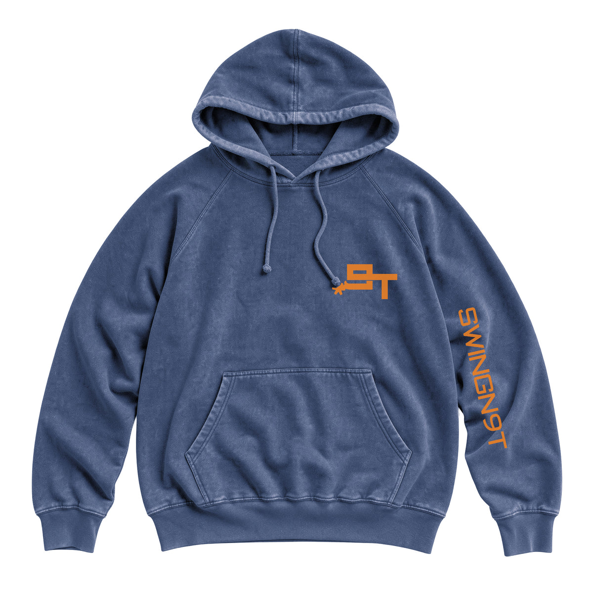 Tied On Branded Hoodie / Vintage Denim / front on white