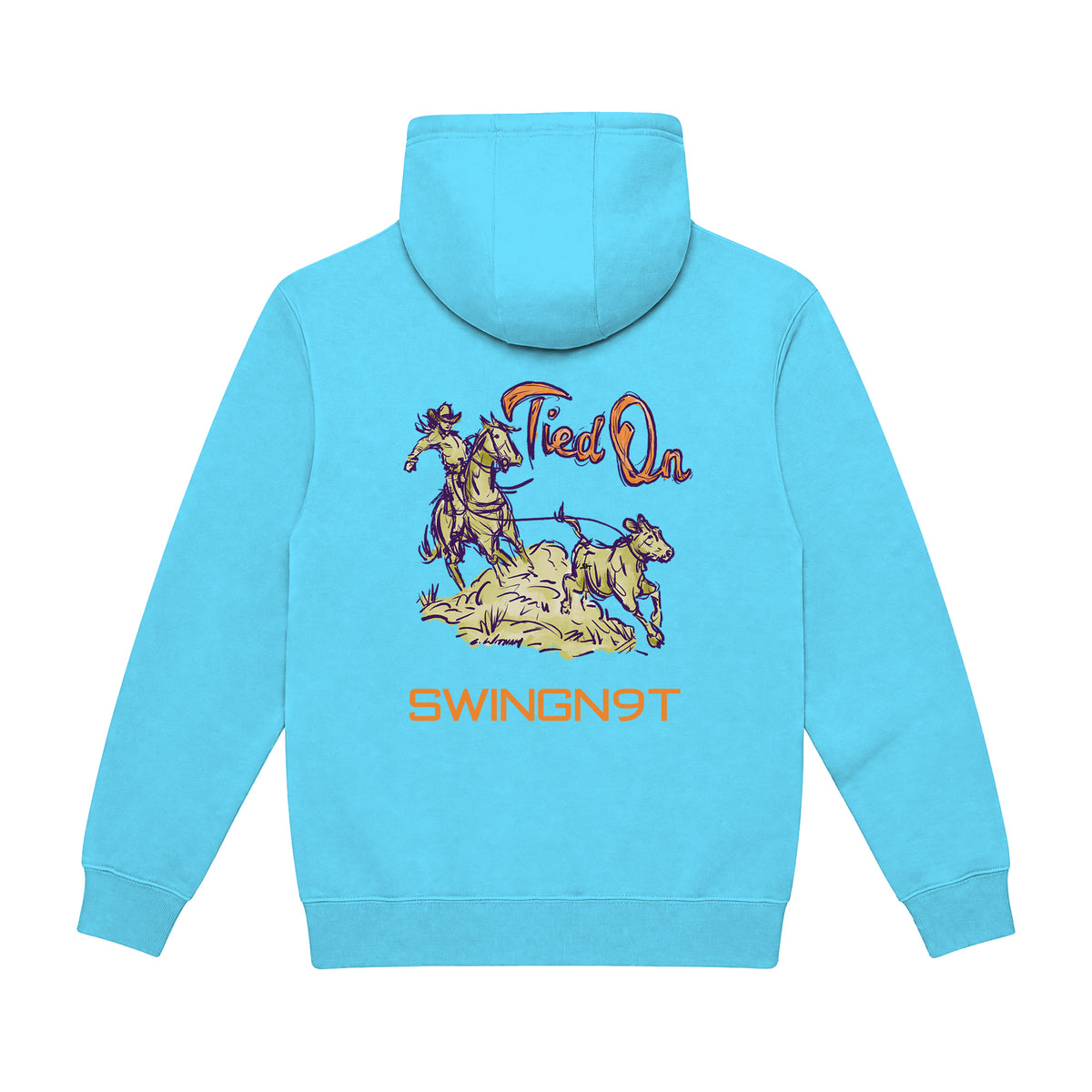 Tied On Branded Hoodie / Ocean Blue / back on white