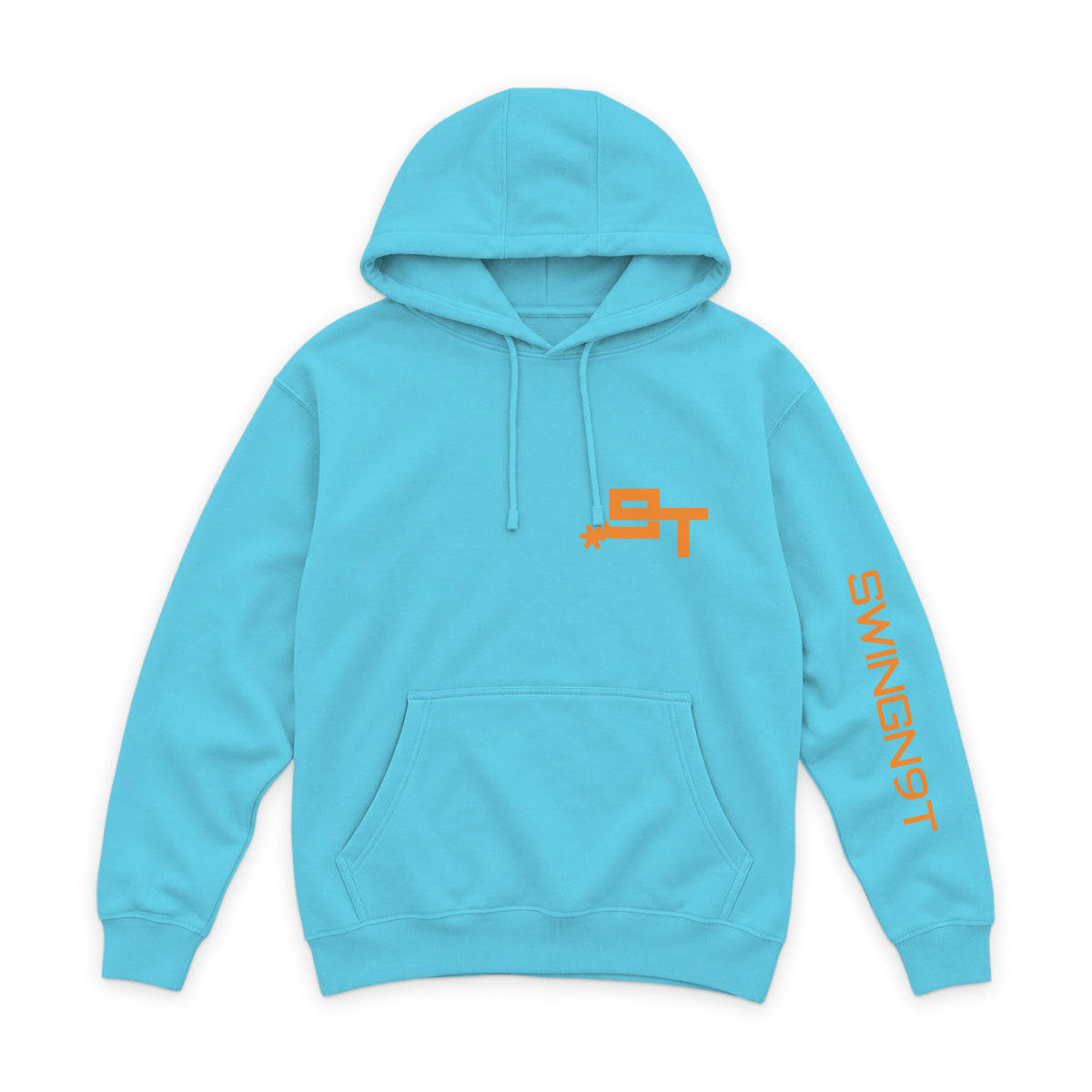 Tied On Branded Hoodie — Ocean Blue — front view on white