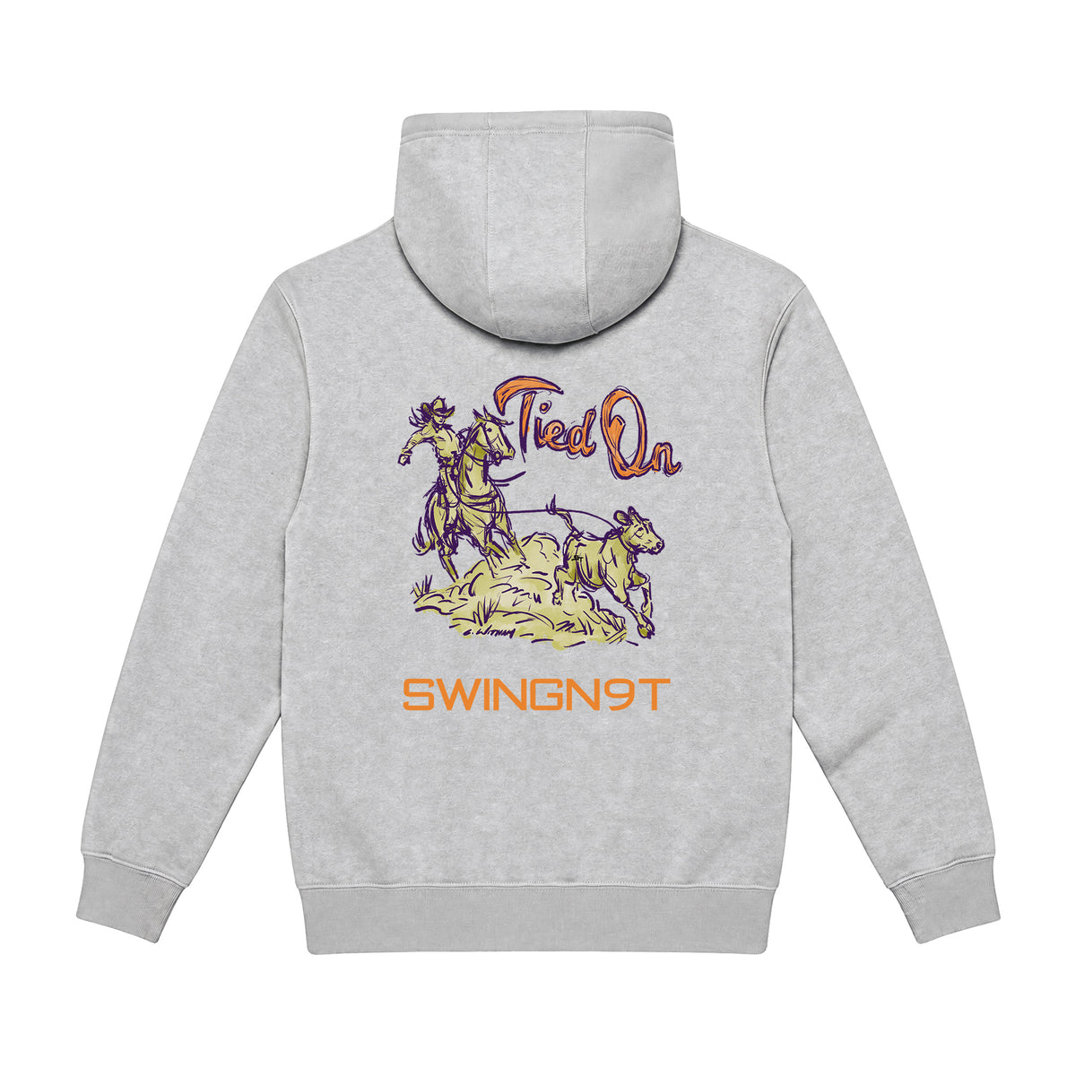 Tied On Branded Hoodie / Heather Grey / back on white
