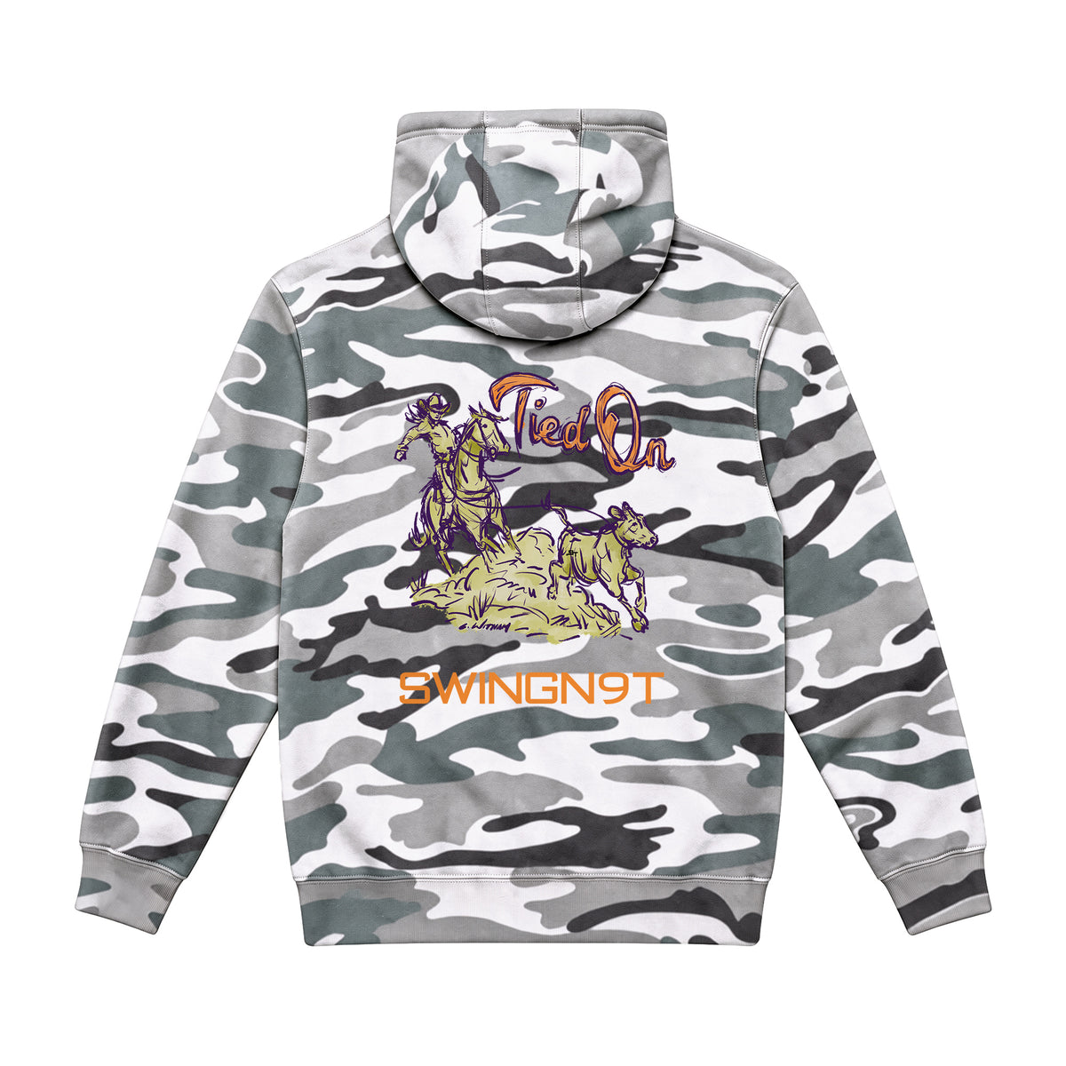 Tied On Branded Hoodie / Sage Camo / back on white