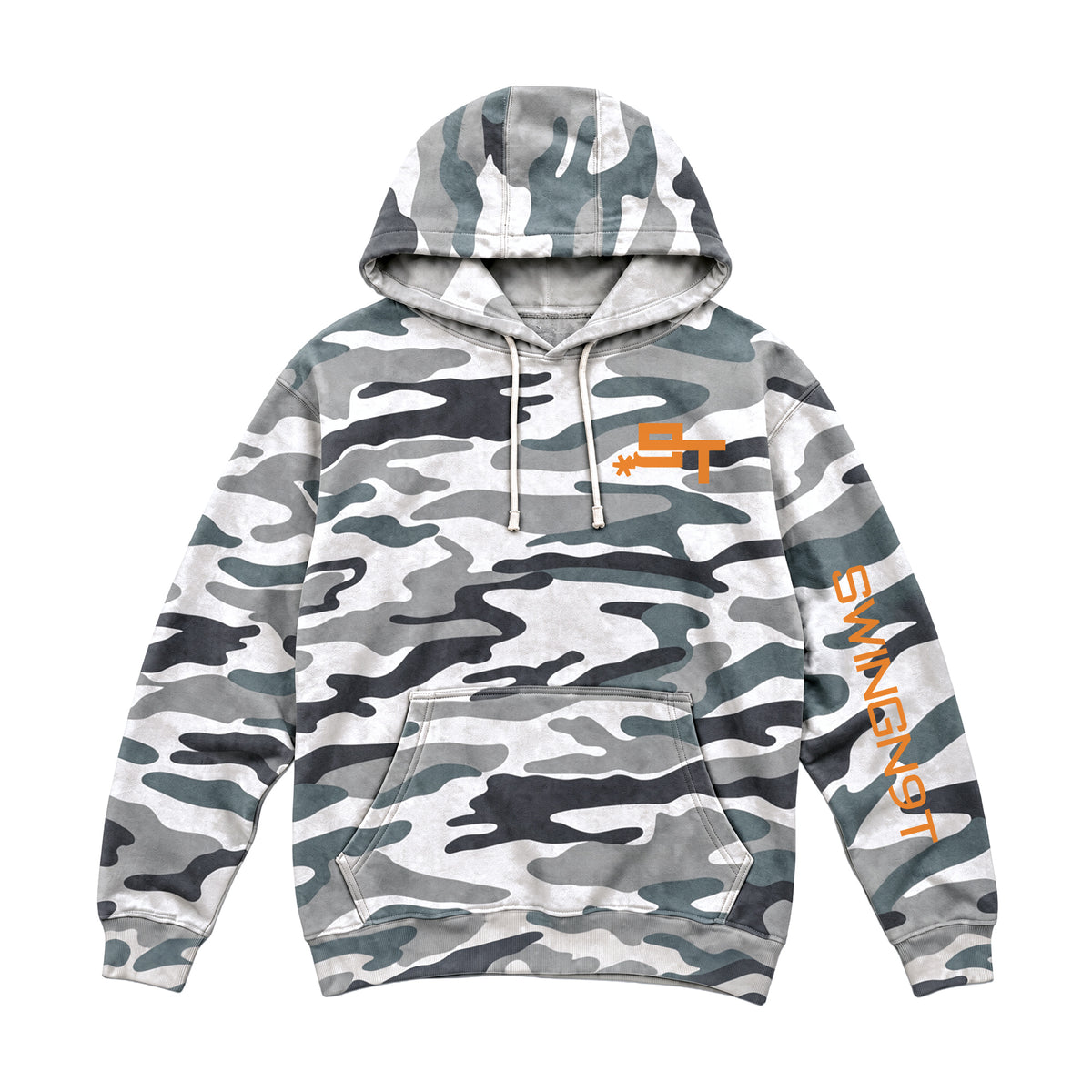 Tied On Branded Hoodie / Sage Camo / front on white
