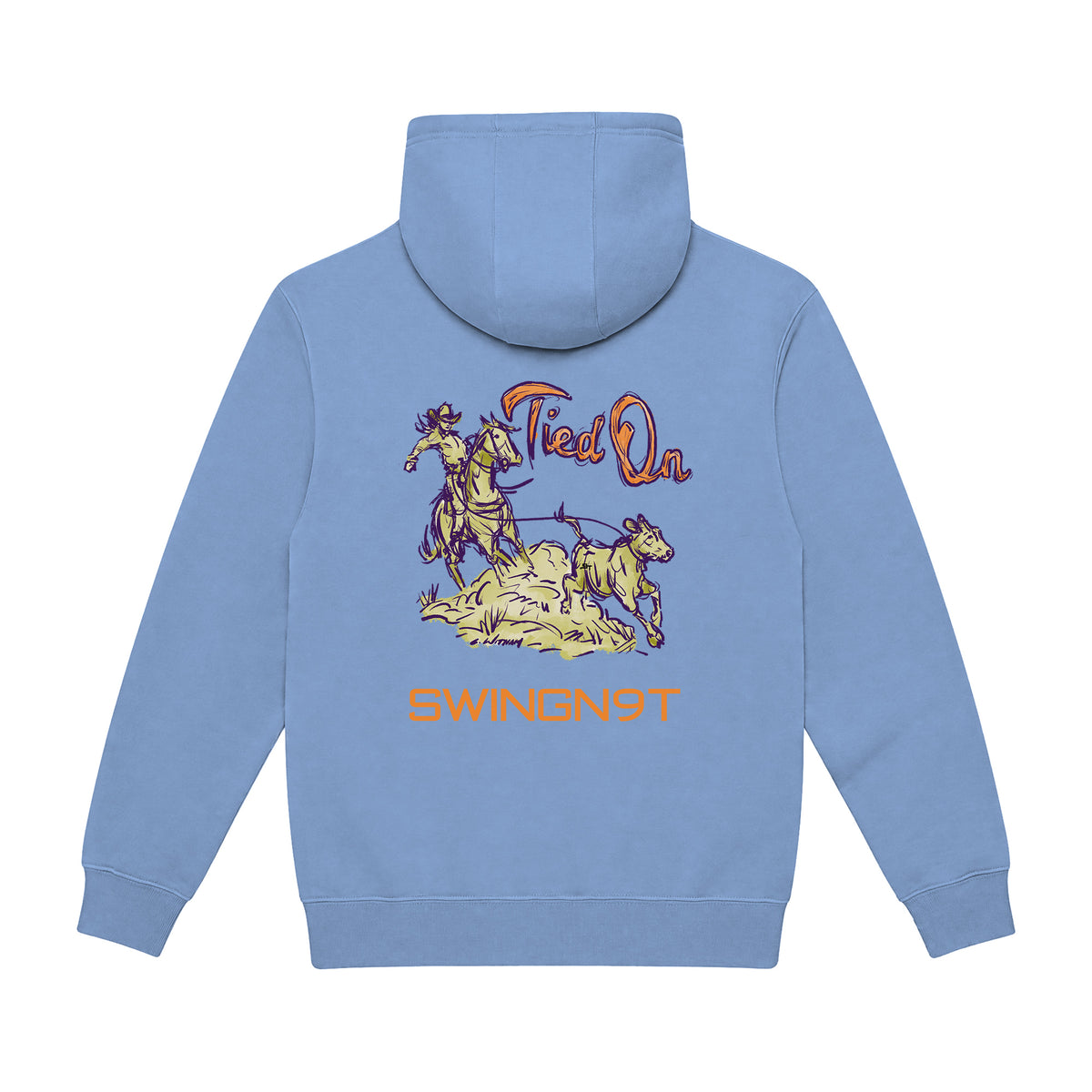 Tied On Branded Hoodie / Colony Blue / back on white